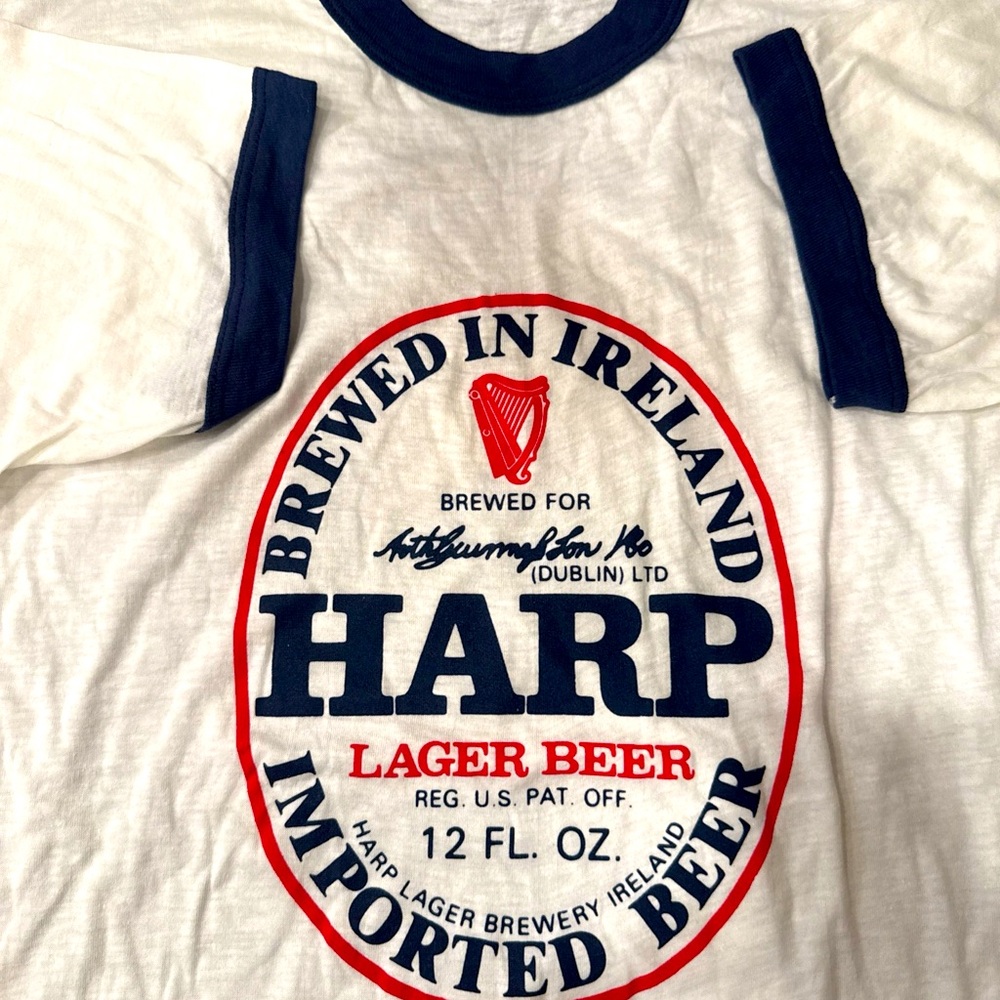 🍺 Rare Vintage 80’s Harp Beer Ringer Tee – Screen Stars XL (Fits L)